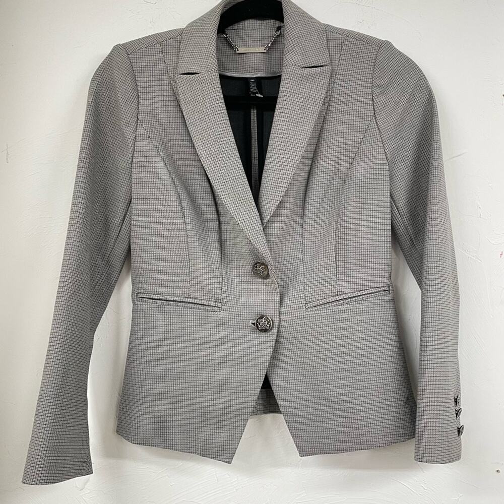 White House Black Market Plaid Cropped Fitted Blazer Jacket OP